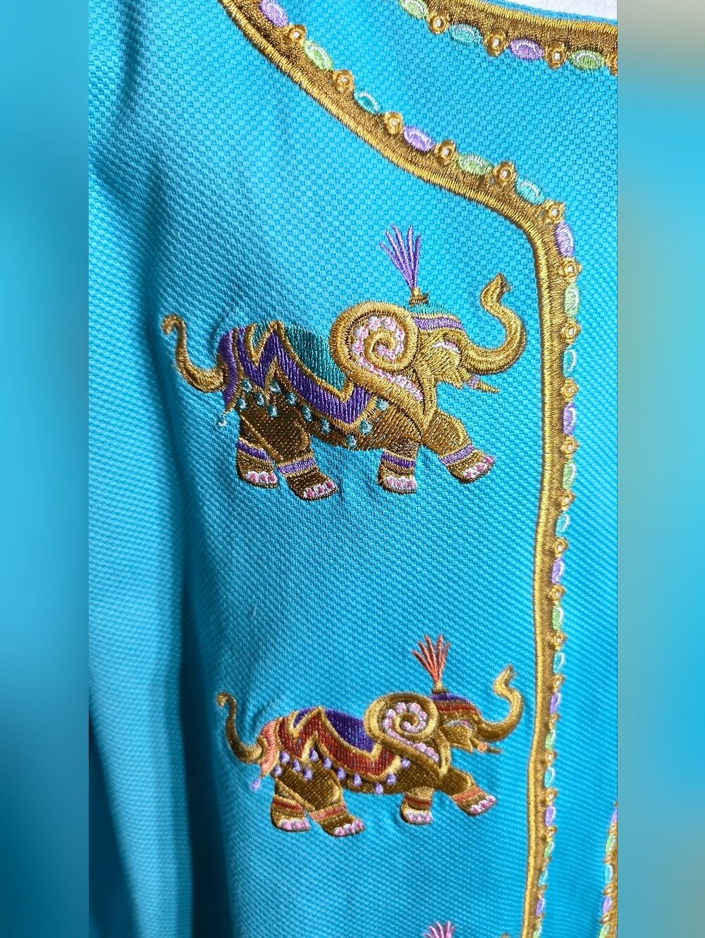 Vintage Bob Mackie Wearable Art Turquoise Elephant Embroidered Jacket - Picture 5 of 16